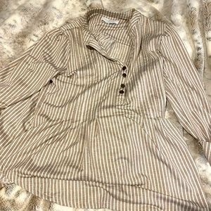 Tan and white stripped button up shirt